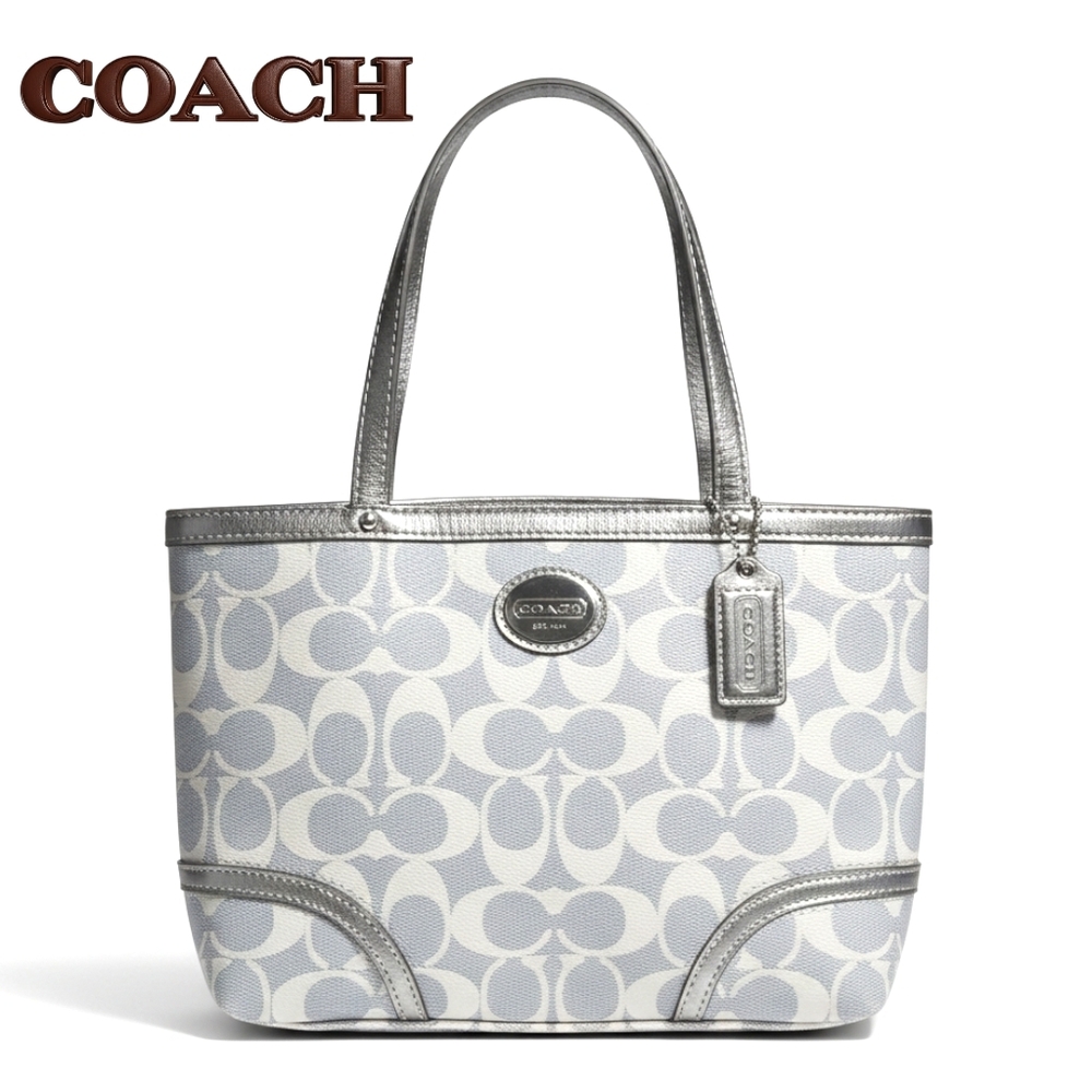 COACH Signature Peyton Hertiage Denim & Silver Canvas Leather Tote F46767